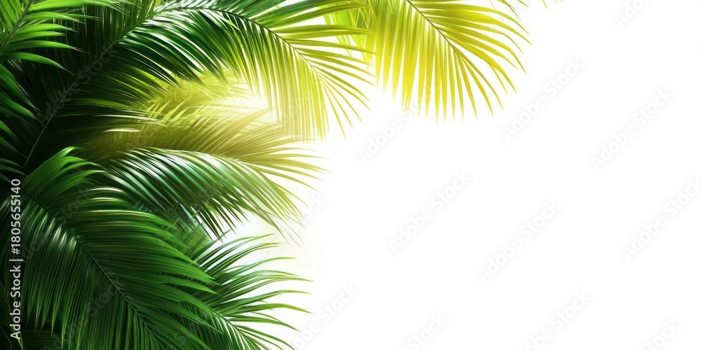 Obraz premium sunlit tropical palm leaves framing bright white space with a fresh tranquil summer mood