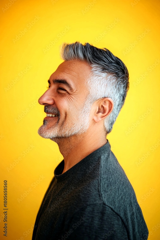 Fototapeta premium Conceptual art of style for aging men. Yellow solid background.
