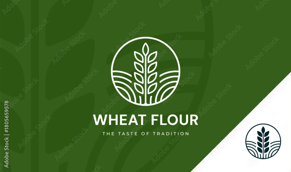 Naklejka premium Wheat flour organic creative logo design. Wheat grain agriculture farm icon.