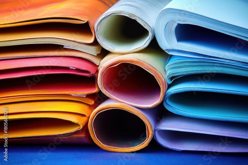 Wallpaper Mural stacked rolled and folded colorful paper sheets in vibrant rainbow hues, close-up, playful and cheerful Torontodigital.ca