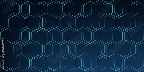 Abstract hexagon blue background banner futuristic business data technology modern concept, polygon shape lines connecting link dark blue contrast
