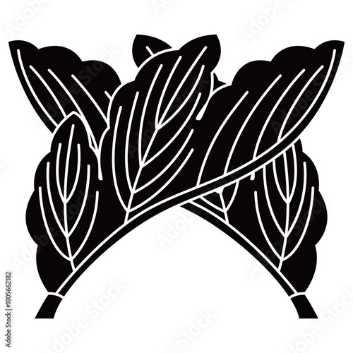 家紋です。割り違い抱き菊の葉といいます。