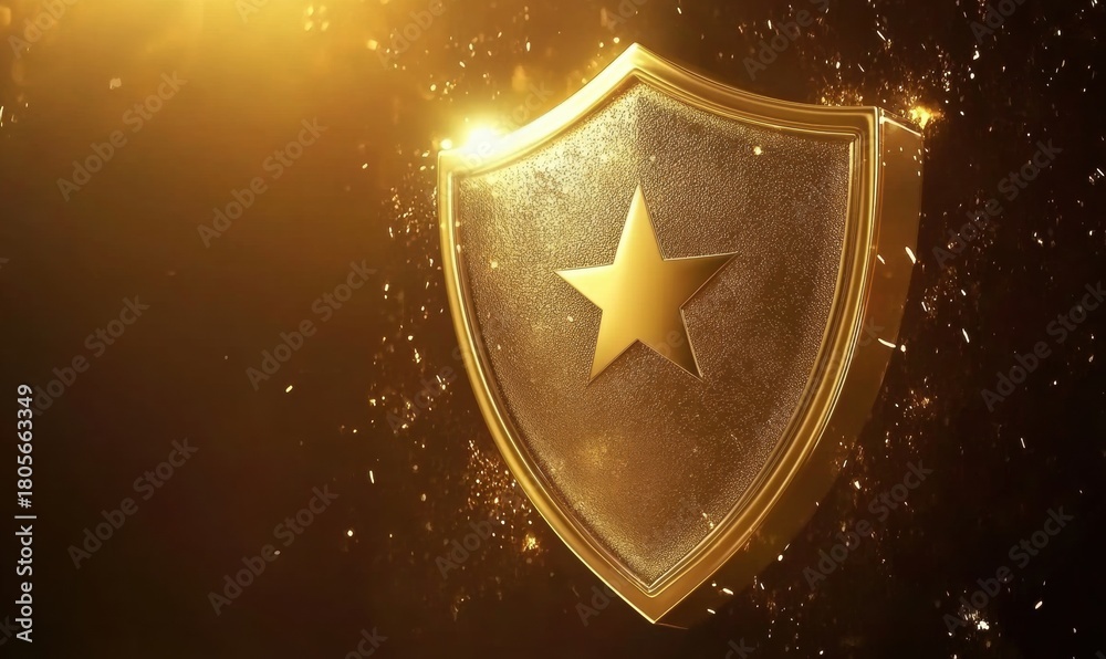 Fototapeta premium Shield with star symbol for security protection and achievement concepts