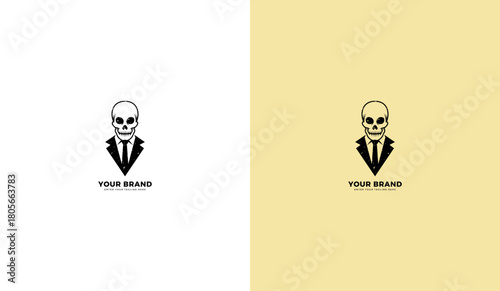 Skull mascot logo with tuxedo in retro vintage style, skull icon with tuxedo. Vector design illustration template