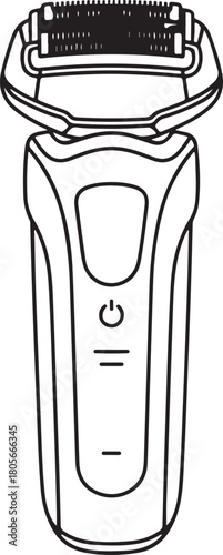 Electric shaver vector outline illustration for personal grooming and hygiene products.