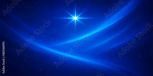 Blue abstract background with bright stars and laser light rays bursting in motion through the night sky space cosmos