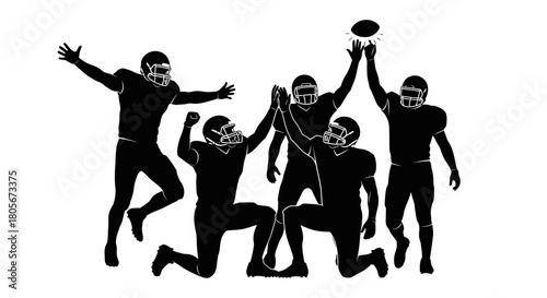 Six football players celebrating with a football