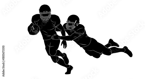 Two football players in black silhouettes during a tackle