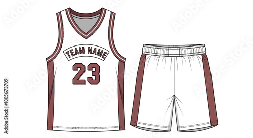 A basketball uniform with a team name and number 23 is displayed