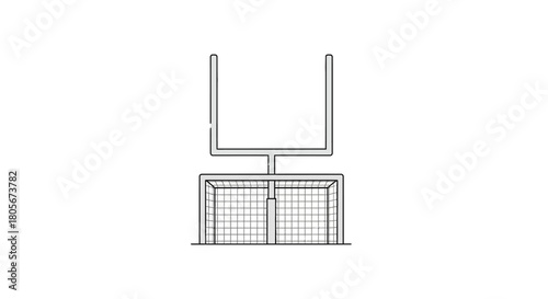 A black and white lineart drawing of soccer and football goals