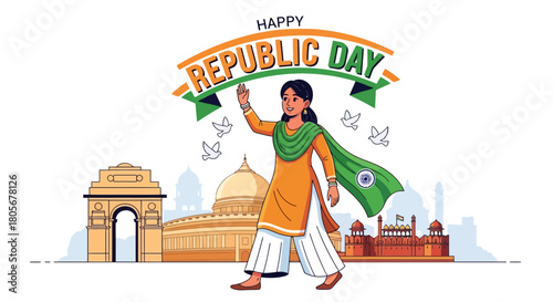 Cheerful girl celebrating India Republic Day with sights and national pride