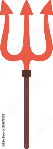 Red three pronged devil trident vector weapon for mythological or fantasy concepts and Halloween celebration