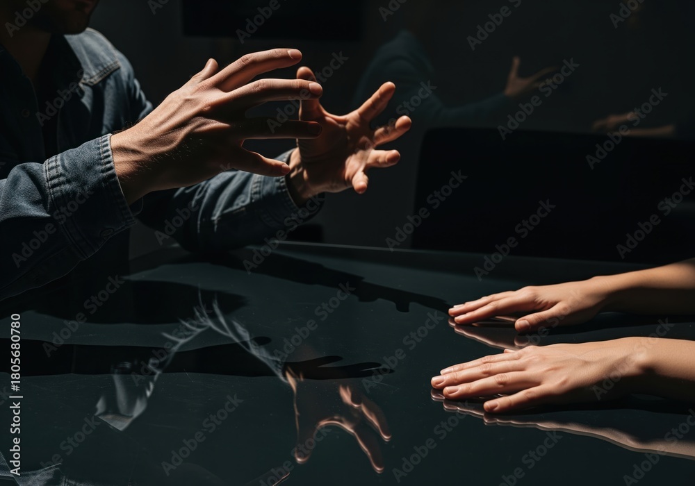 © Meow Creations - Dramatic hands of a man gesticulating intensely during a serious conflict or discussion
