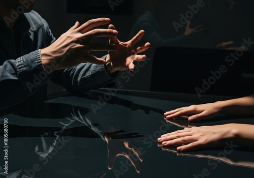 Dramatic hands of a man gesticulating intensely during a serious conflict or discussion