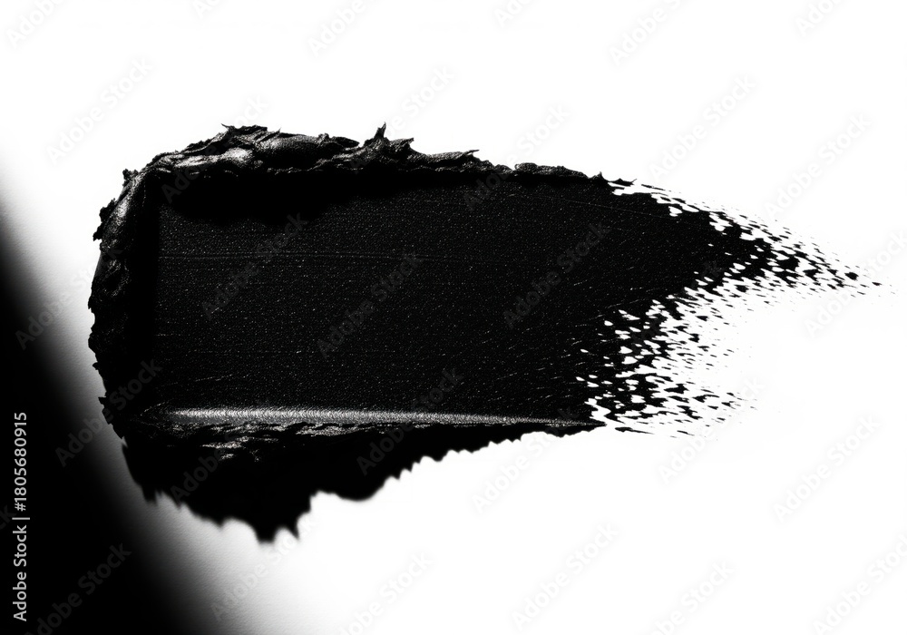 Fototapeta premium Thick, textured black cosmetic swatch creating a dramatic, high contrast abstract smear