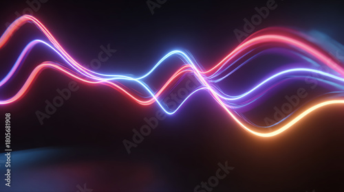 Abstract neon wave forms with vibrant colors creating a dynamic, modern background for digital content.