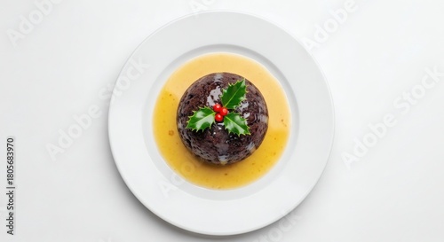 Wallpaper Mural Overhead shot of Christmas pudding with brandy butter sauce. Torontodigital.ca