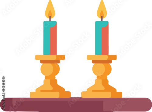 Illuminated vector candles in classic golden wall sconces providing warm light and ambiance