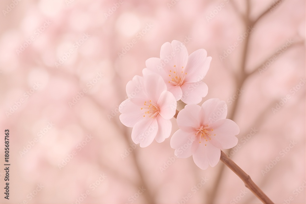 Fototapeta premium Soft focus pink cherry blossom flowers on a branch with bokeh background for spring season