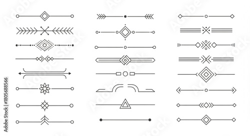 graphic dividers and borders set, minimalist design, black line art, digital illustration, flat layout, creative vector elements