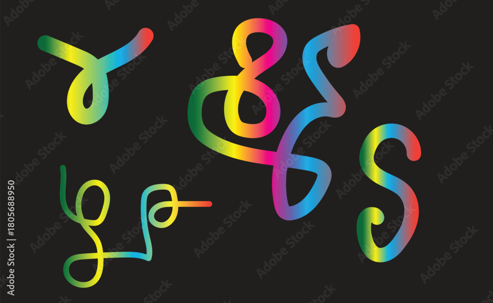 Fototapeta premium A collection of colorful gradient line art on a black background creates a modern design element 