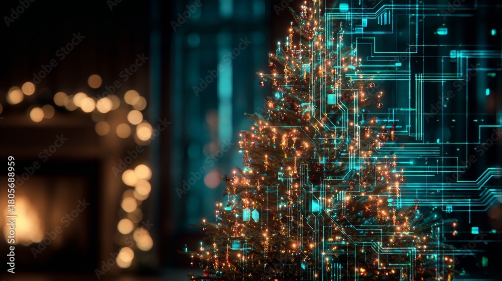 Obraz premium Warmth and wonder: holiday decor by the fireplace. Ai integration. A timeless christmas scene by the fire. Intelligent systems. Cyber technology.
