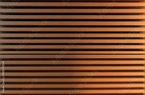 close-up of horizontal wooden slats on a slatted wall bathed in warm sunlight casting soft shadows and creating a calming rhythmic geometric pattern