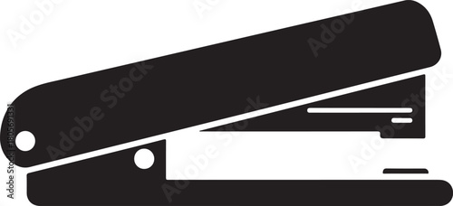 Stapler vector icon in black silhouette for office supplies and stationery purposes.
