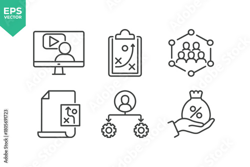 Set Of Global Business Icons. Outline Symbols Elements Collection.