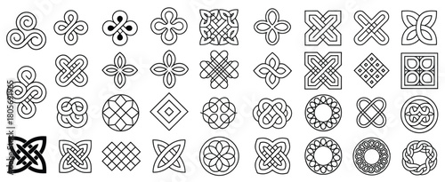 Celtic intricate corner designs with detailed knotwork, Irish inspired border frames and medieval decorative motifs suitable for historical artwork, graphic design and ornamental illustration.