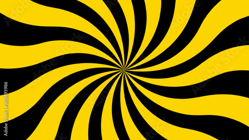 Bold Black & Yellow Swirling Sunburst Background With High-Contrast Hypnotic Spiral Rays, Starburst Vortex, or Dynamic Pop Art Design Element.