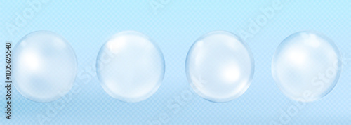 Collagen serum bubbles on blue background. Cosmetic essence. Concept skincare cosmetics solution. Vector realistic illustration