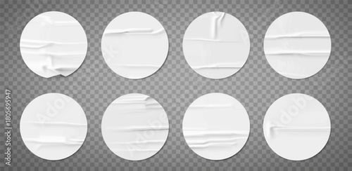 Vector realistic illustration of white round stickers on a transparent background.