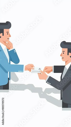 Pixelated Businessmen Exchanging Business Cards with White Background