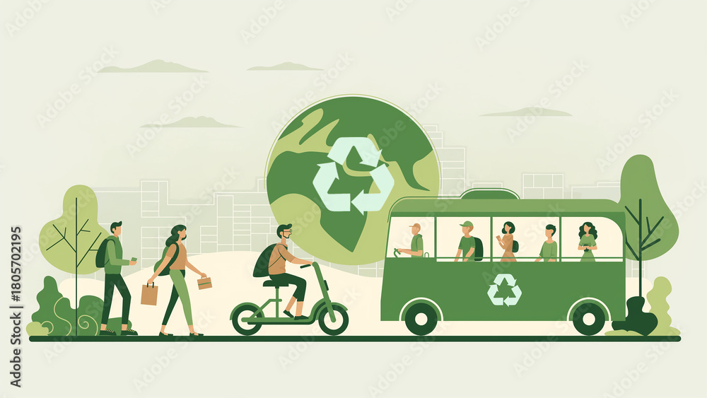 Fototapeta premium Sustainable Transport Green Move Series — Circular Flow of Eco Transport Modes