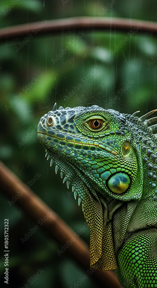 Obraz premium Green iguana close up portrait reptile exotic pet lizard wildlife animal nature photography