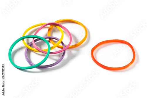 Group of colorful rubber band on white background