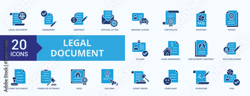 Legal Document Icon Pack Illustration Vector Flat Blue Style