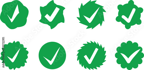 Diverse green checkmark icons for approval success decision making and verification vector