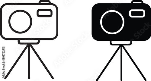Black and white camera icons on a tripod symbol design
