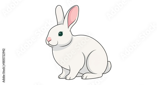 Premium flat-vector rabbit with soft curves, simple shading, pastel color accents, isolated on clean white background