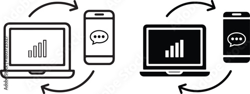 Data syncing between computer and mobile phone vector illustration concept