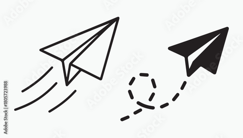 Paper airplanes icons set concept of sending messages easily and travel