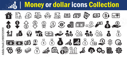 Finance and Currency Symbol Set in Vector Style. Finance and payment line icon set. Money, currency, and transaction symbols. Vector Illustration