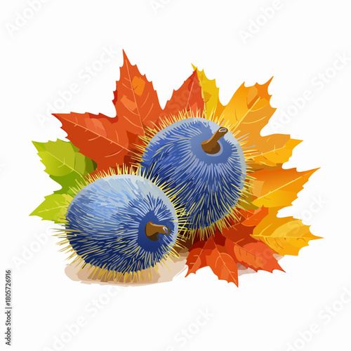 Realistic chestnut composition with nuts and autumn leaf vector illustration
4