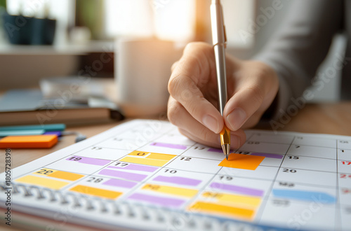 Stay organized and productive with this close-up of scheduling on a calendar, reminding you to plan ahead and achieve your goals with ease