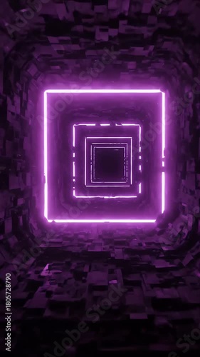 Purple Neon Square Tunnel Abstract Background Loop Footage
