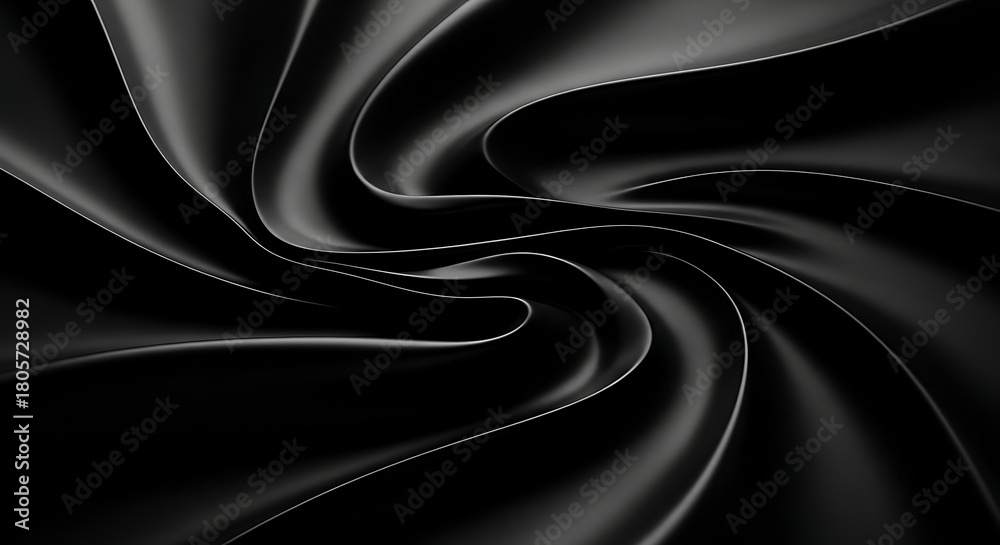 Fototapeta premium Swirling black fabric with smooth curves and light reflections texture