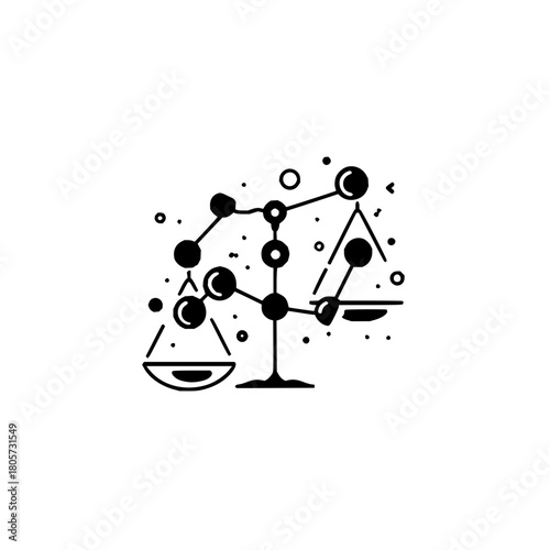 Stylized libra zodiac sign illustration featuring connected dots and balance scales on a white background