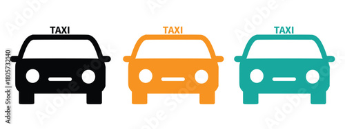Set of taxi service icons. Taxi car sign, taxicab, taxi calling service. Vector.